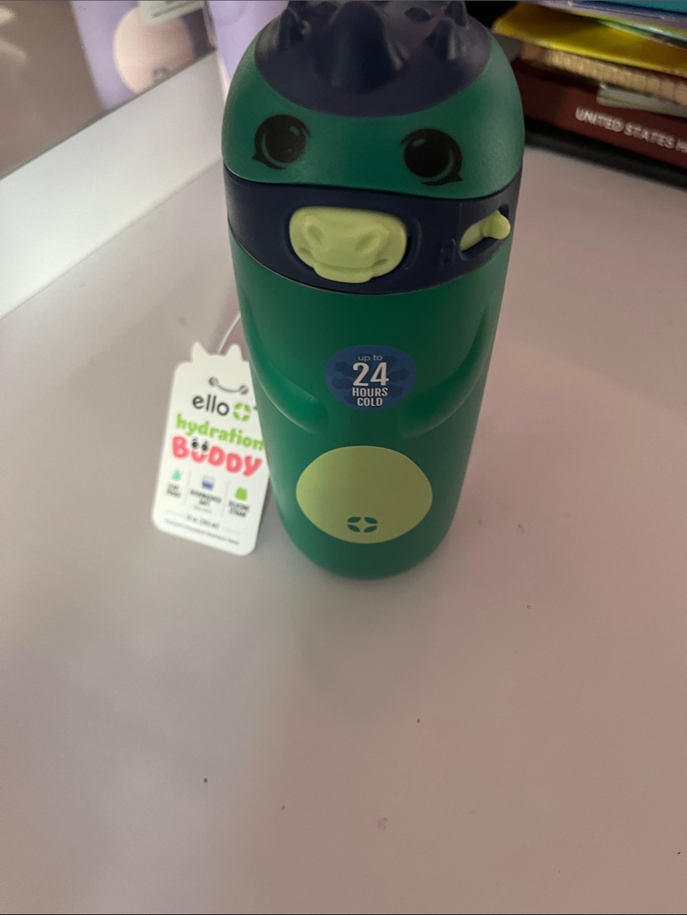 Ello Hydration Buddy Kids Water Bottle — Green Playful Design